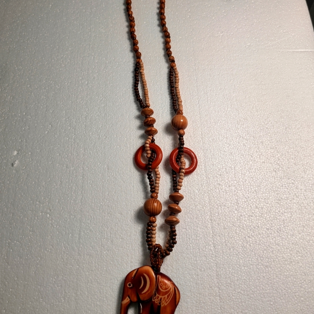 Multi colored wood elephant necklace